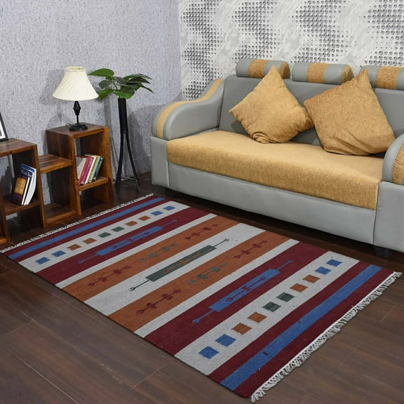 Rugsotic Carpets Handmade Rugs Hand Woven Kilim Rectangle 3'x5' Multicolor Wool for Indoor Use