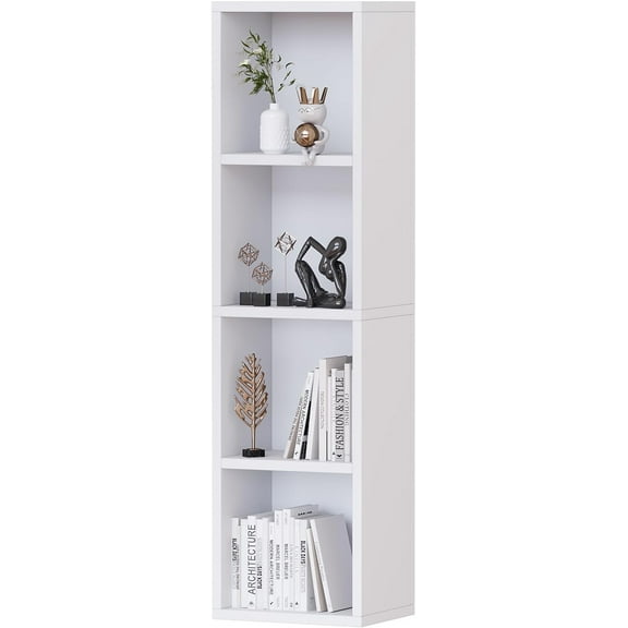 ALISENED 4 Cube Small Bookshelf, Narrow Storage Organizer Shelf, Wooden Corner Bookcase, Modern Thin Cubes Storage Organizer Display Shelving for Bedroom, Library, Living Room, Home, Office, White
