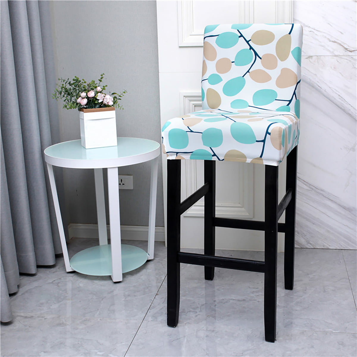 2pcs Bar Stool Cover 13.7" Round Rotate Chair Seat Slipcover Sponge Leaves 