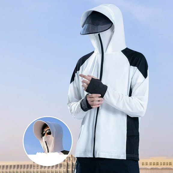 successthop Sun Protection Clothing Men UPF 50  Long Sleeve Solid Jacket for Outdoor Driving Traveling Hiking Fishing Gray L