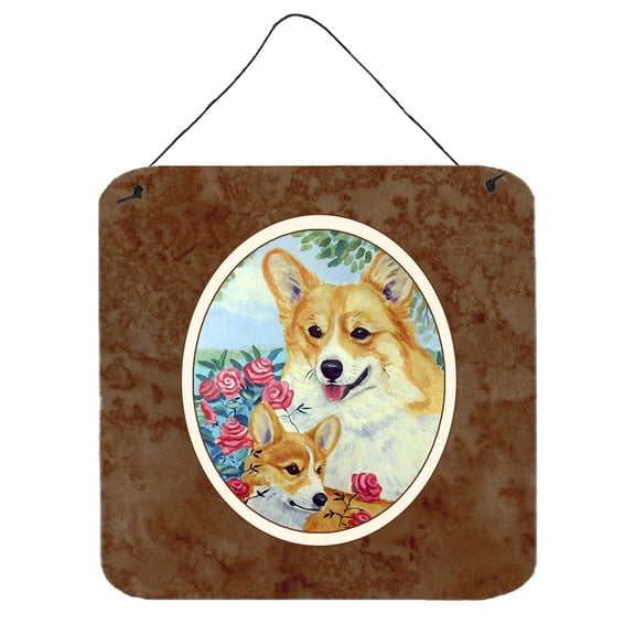 Carolines Treasures 7084DS66 Corgi Momma loves Roses Wall or Door Hanging Prints 6x6 multicolor