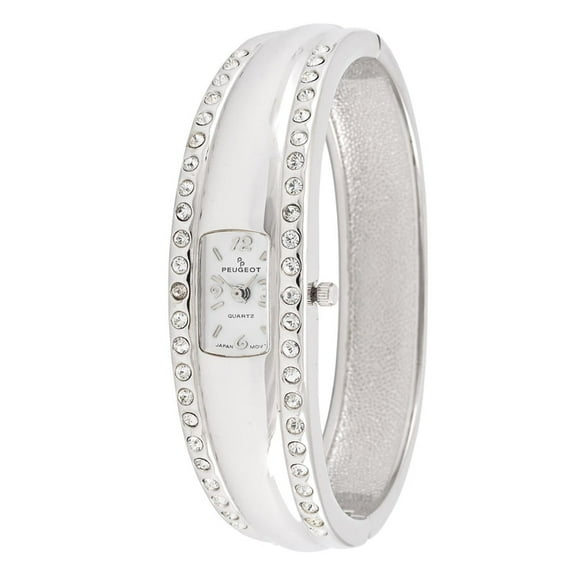 Peugeot Women's Silver-Tone Crystal Accented Cuff Bangle Fashion Watch