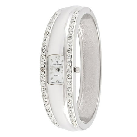 Peugeot Women's Silver-Tone Crystal Accented Cuff Bangle Fashion Watch