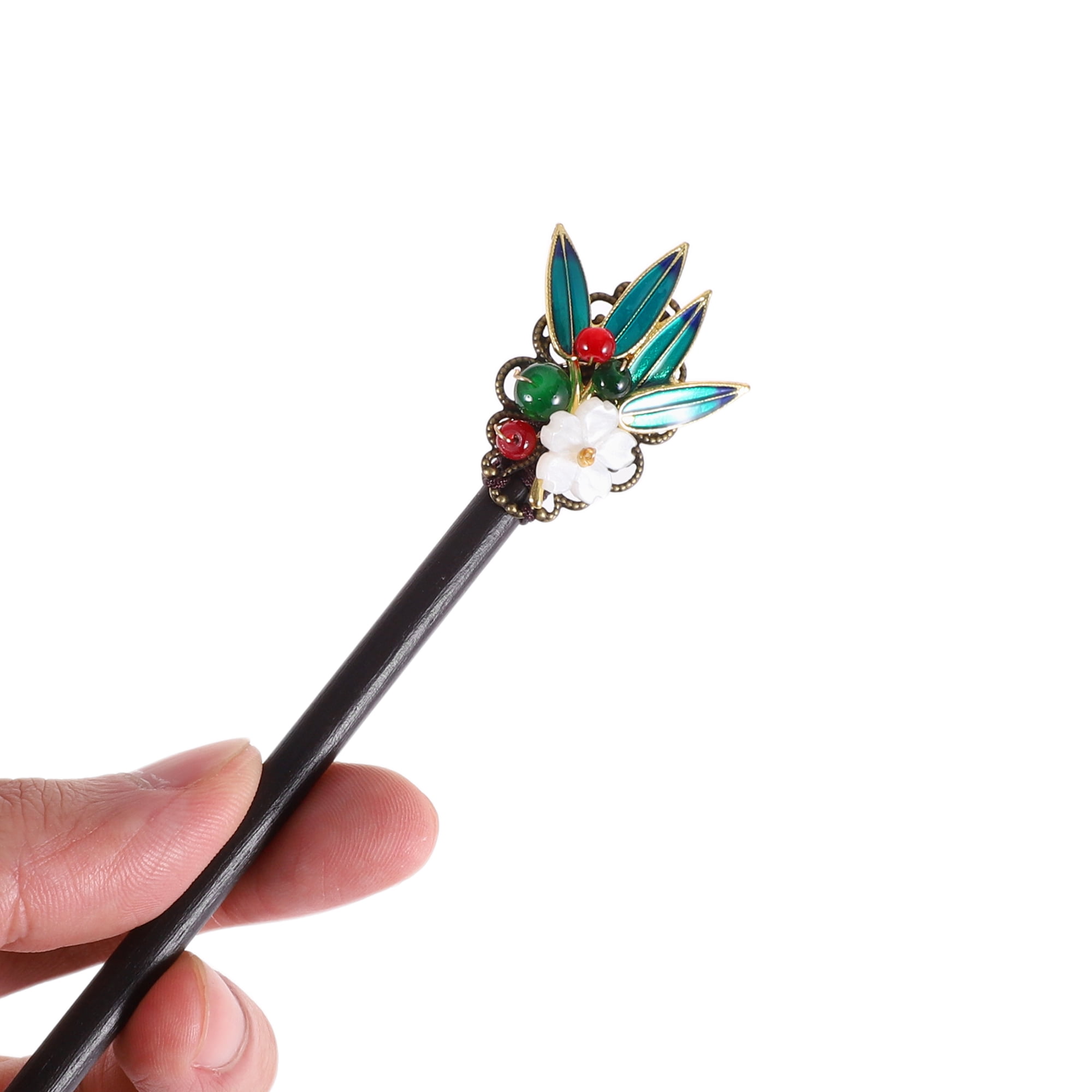 Unique Bargains Hair Chopstick 1 Pc Black, Pink, Green [Leaves Gardenia]