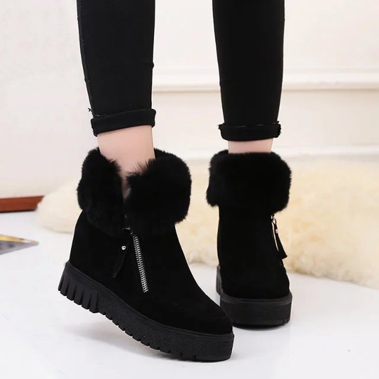 Black Women Short Ankle Boots Korean Style Thick Sole Boots Winter Snow Boots Fashion Footwear Warm Shoes Inner... by