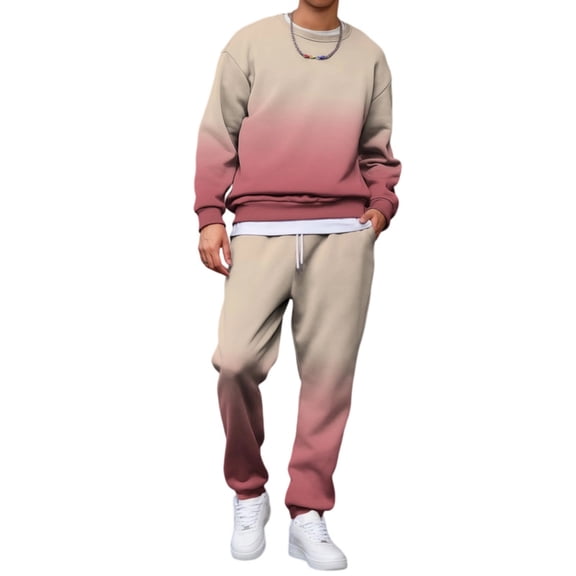 Mens Sweatsuits 2 Piece Big And Tall Long Sleeve Pullover Sweatshirts And Gradient Print Joggers Sweatpants Fall Casual Tracksuits