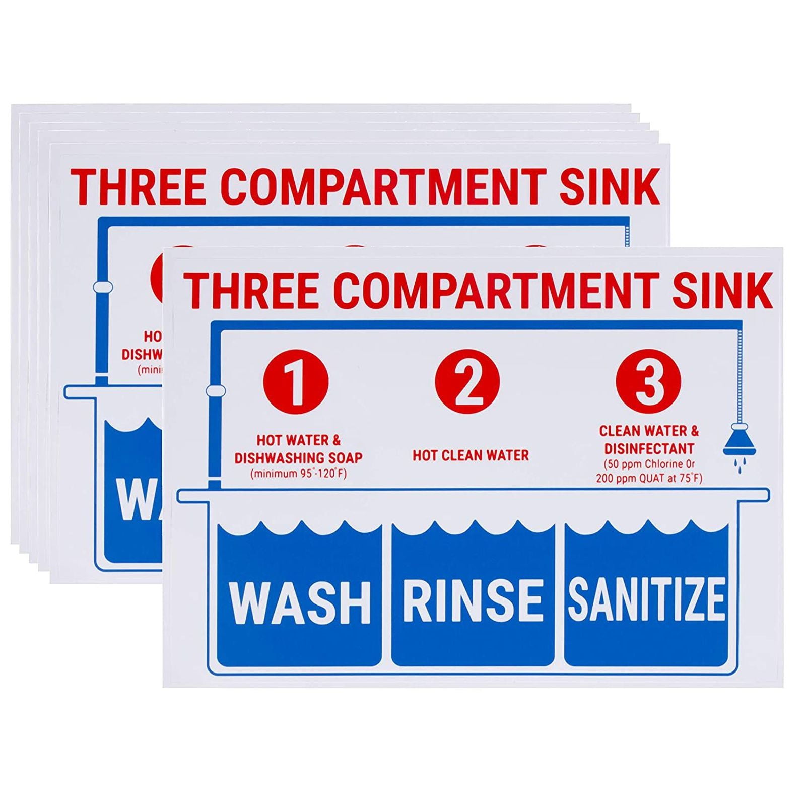 3-Pack Standard WASH Rinse SANITIZE Sign Medium - Silver 