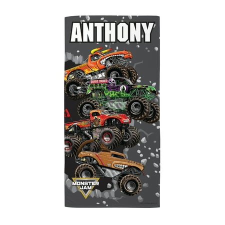 Personalized Monster Jam Breaking Through Beach Towel