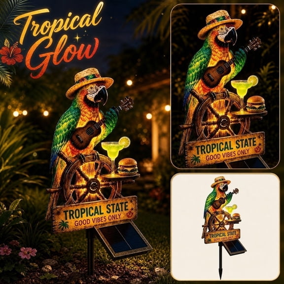 Tropical Desktop Light Statue, Tropical Island Parrot Resin Tabletop Lamp, Tiki Bar Inspired Indoor Accent Lighting for Office Desk Coffee Table Shelf Decor