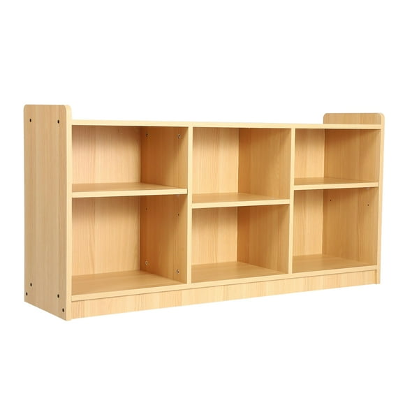 EDTara Montessori Toy and Book Organizer, Natural Wood 6-Compartment Shelf With Adjustable Dividers for Children’s Space