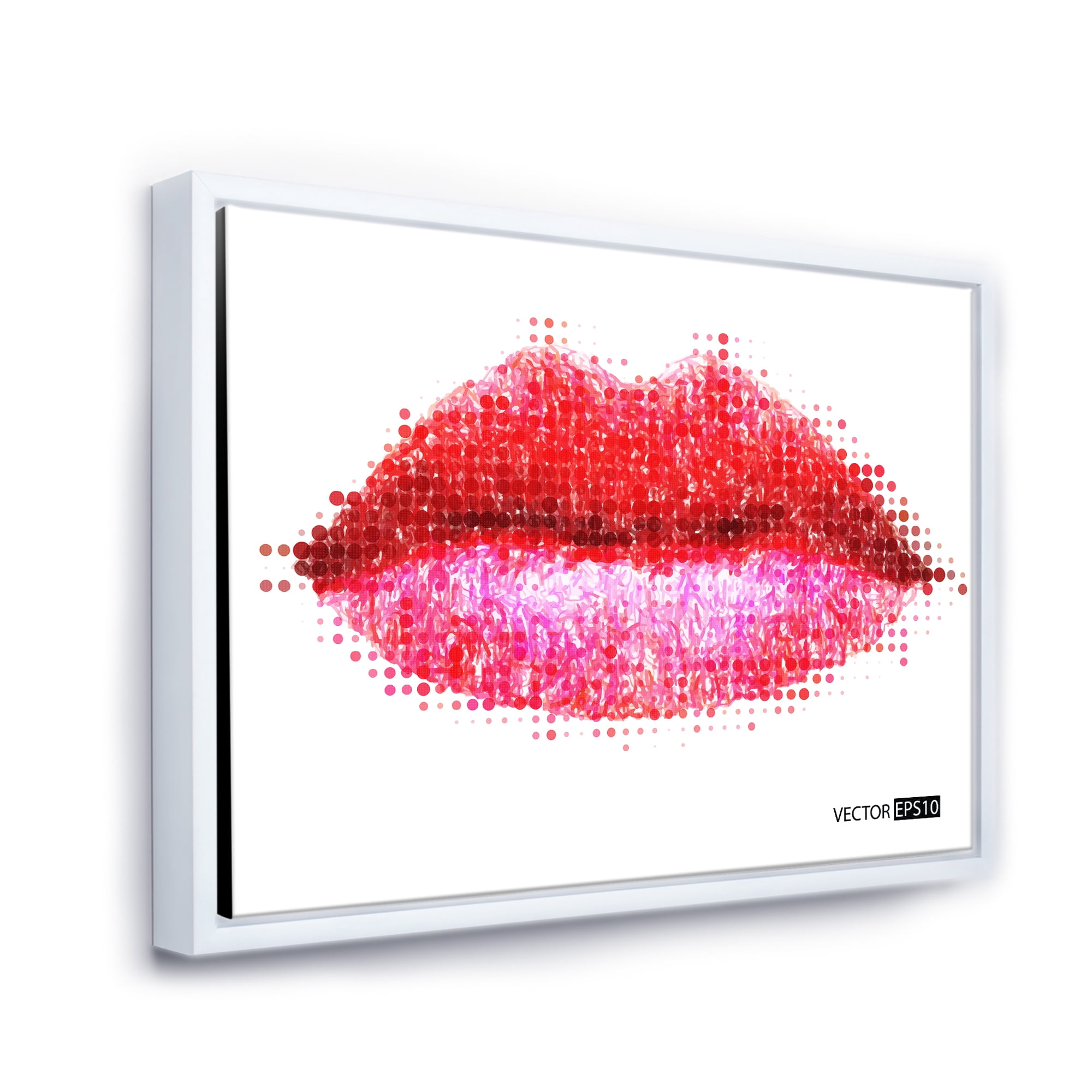 Designart 'Abstract Red Woman Lips in Pixels' Modern Framed Canvas Wall Art Print
