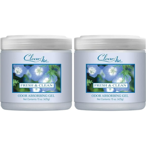 Clear Air 15 oz (2-Pack) Odor Absorber Gel - Effective & Fast Odor Removal - Fresh & Clean Scent