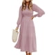 thumbnail image 1 of Dress Long Sleeve Round Neck Layered Pleated Casual Fashionable Swing Maxi Dress for Women Pink XL, 1 of 3