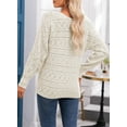thumbnail image 6 of DOKOTOO Woman Pullover Sweaters Crewneck Long Sleeve Cable Knit Crochet Tops Casual Fall Winter Pullover Jumper Tops Apricot L US12-14, 6 of 12