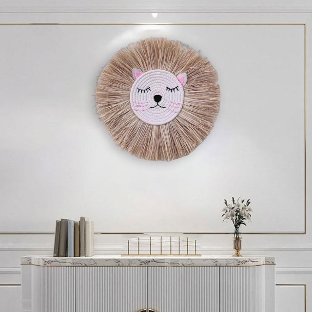 Colgante de pared León hilo de algodón colgante de paja 40cm tapiz de animales decoración de dibujos animados para sala de estar habitación de los Estilo B Soledad Colgante para colgar en la pared