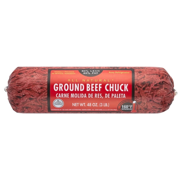 All Natural* 80 Lean/20 Fat Ground Beef Chuck Roll, 3 lb Walmart