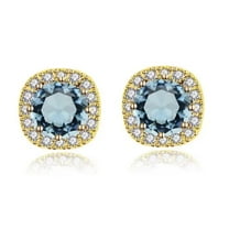 Paris Jewelry 2Ct Round Created Aquamarine Halo Stud Earrings, 14k Yellow Gold plated
