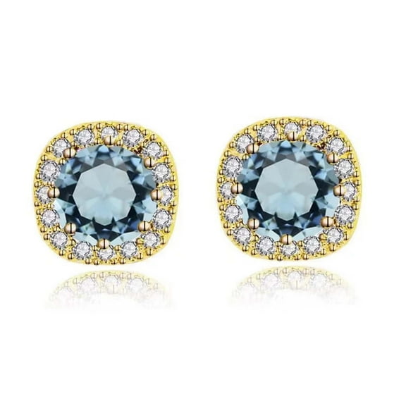 Paris Jewelry 2Ct Round Created Aquamarine Halo Stud Earrings, 14k Yellow Gold plated