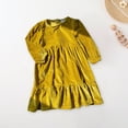 thumbnail image 4 of Zwiiyzr Toddler Girls Fall Velvet Tiered Dress Ruffled Long Sleeve A-Line Vintage Party Crew Neck Elegant Tween Twirly Dresses For 2-11 Years Yellow, 4 of 7