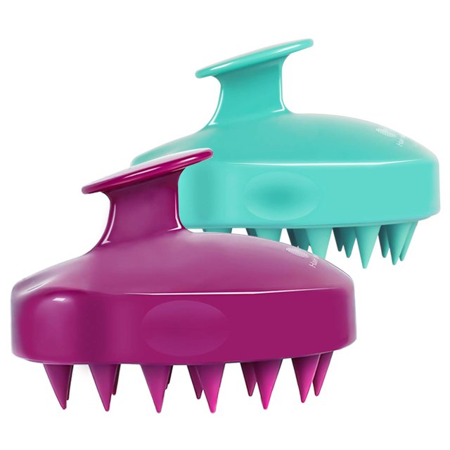 Paquete de 2 cepillos de champú para masaje del cuero cabelludo – Cepillo mejorado para el cuero cabelludo húmedo y seco con cerdas de silicona suave para eliminar la caspa, herramienta para el