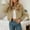 Khaki, variant on Cropped Jacket for Women 2025 Long Sleeve Baseball Collar Button Down Casual Jackets with Pockets Outerwear
