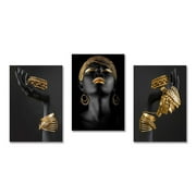 Black Golden Art African Women Canvas Art Poster Modern Gold Jewelry Wall Painting Picture for Women Bedroom Living Room Decor