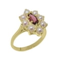 thumbnail image 1 of LBG British Made 10k Yellow Gold ring with Natural Pink Tourmaline & Cultured Pearl Womens Statement Ring - 33 size options - Size 11.25, 1 of 6