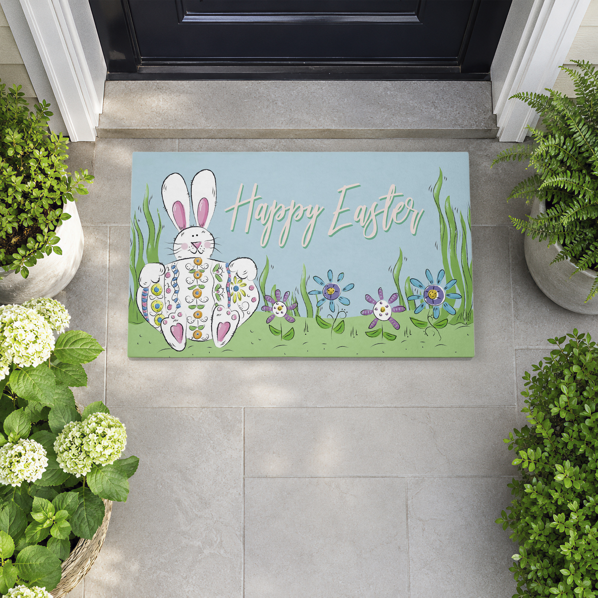 Stupell Industries Happy Easter with Florals Printed Outdoor Door Floor Mat, design by Deidre Mosher