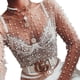 thumbnail image 4 of Camisetas casuales de malla de tul con lentejuelas y perlas para mujer, 4 of 5