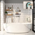 thumbnail image 7 of VEGCOO Wall Mount Shower Caddy, No Drilling Over Head Shower Organizer with 2 Tier Baskets + Bottom Hanging Rack, Rustproof Matte Black Carbon Steel, Adhesive Mount Bathroom Shelf for Shampoo & Soap, 7 of 7