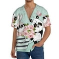thumbnail image 7 of Lsque Cute Panda print Men's Cuban Collar Short Sleeve Shirt Summer Beachwear Casual Button Down Fashionable Vacation Leisure Shirt-Large, 7 of 7