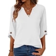 thumbnail image 3 of Feancey Womens 3/4 Sleeve Blouses Dressy Casual V Neck Tunic Tops Elegant Business Work Tees Soft Comfy Pajama T-Shirts 2026 Summer Fashion White XXL, 3 of 8