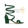 thumbnail image 3 of BLISSFUL STEP Lace Up Strappy Block Mid Heels Sandals for Women Green (Size 7), 3 of 5