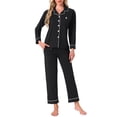 thumbnail image 1 of INSPIRAR CHIC Conjunto de Pijamas de Algodón para Mujeres, Camisa de Manga Larga con Botones y Pantalones, Talla S, Negro, 1 of 6