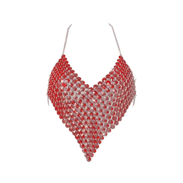 Tops cortos para danza del vientre para mujer, camisola, sujetador brillante de moda Rojo
