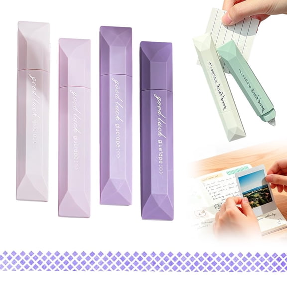 4Pc Double Sided Tape Pens, 2025 New Multipurpose Double Sided Tape Roller for Scrapbooking, Gift Wrapping, Photo Mounting, Gradient Color Handwork Glue Stick for School Office & Crafts (Purple)(XX)
