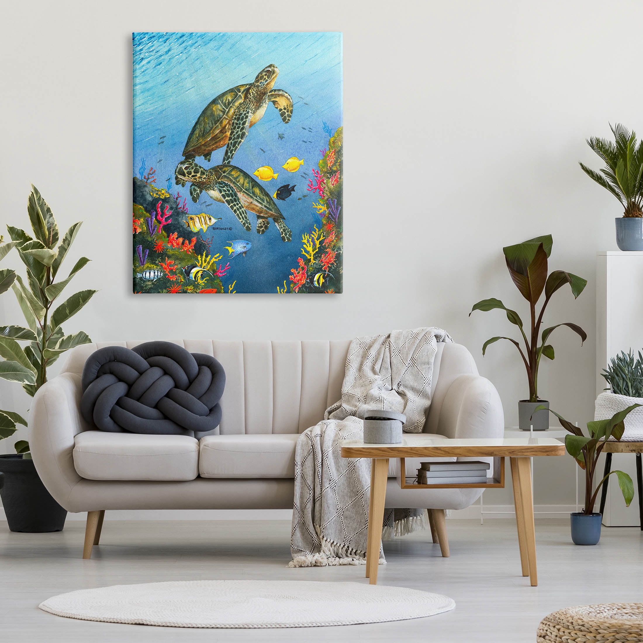 Sea Turtles Swimming Underwater Reef Animals & Insects Graphic Art Gallery Wrapped Canvas Print Wall Art
