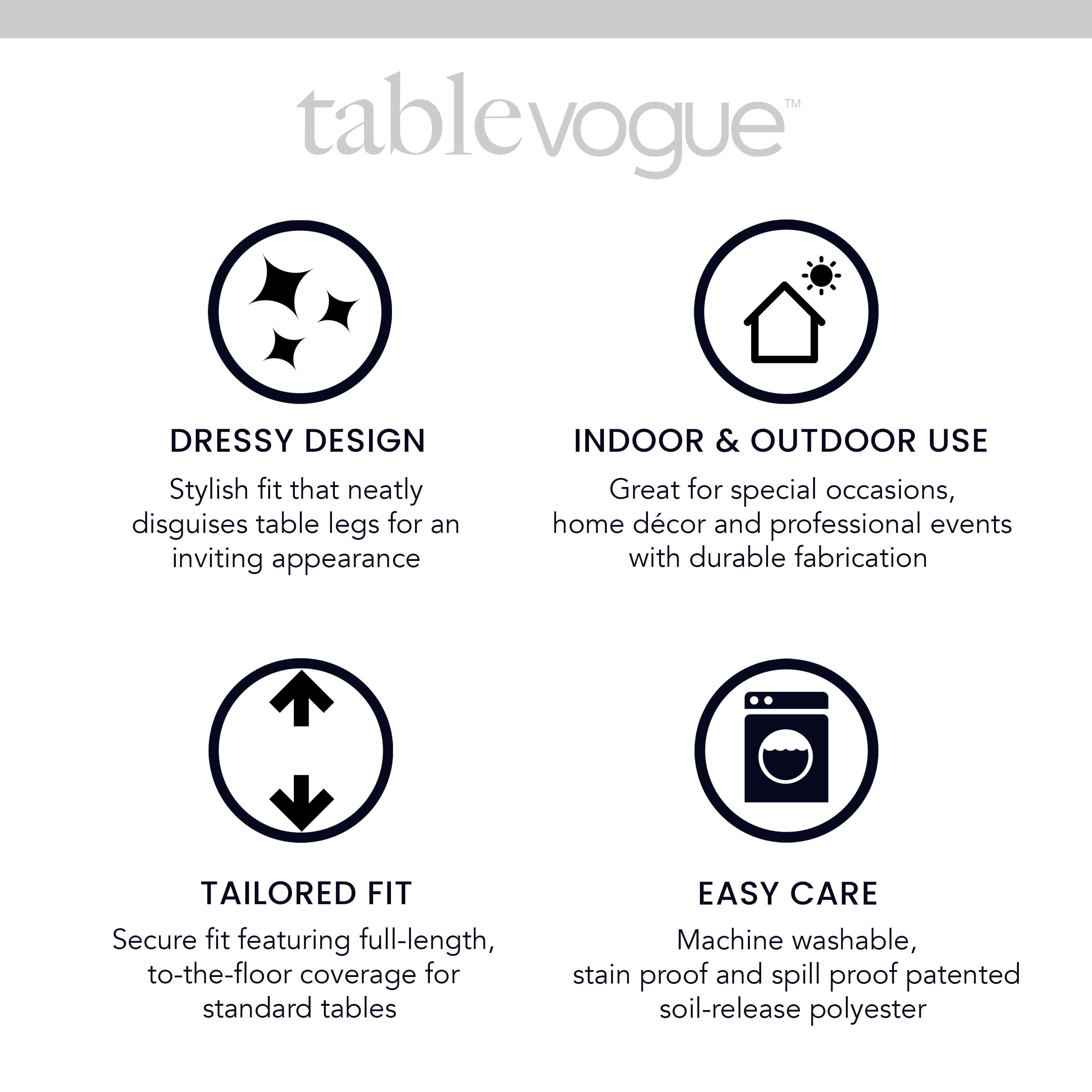 Tablevogue 34" x 34" Fitted Tablecoth Cover, Multiple Colors and Sizes Available
