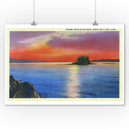 Utah - Sunset View over Black Rock in the Great Salt Lake (9x12 Art Print, Wall Decor Travel (Best Views In Utah)