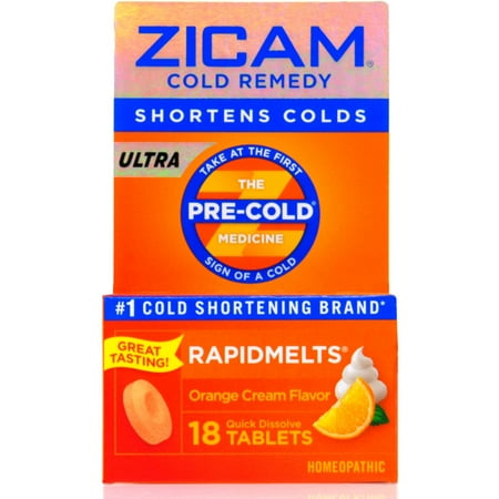 Zicam Ultra Fast Acting Non Drowsy Cold Medicine Relief Remedy Rapid Melt Dissolving Tablets, Orange Cream Flavor, 18 tablets