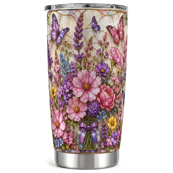 Wildflower Tumbler 20oz, Butterfly Tumbler, Stainless Steel Travel Cup