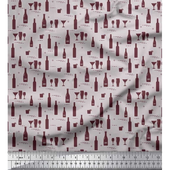 Soimoi Cotton Cambric Fabric Bottle & Wine Glass Bar Printed Craft Fabric by The Yard 42 Inch Wide