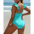 thumbnail image 4 of Charmo Ruffle One Piece Swimsuit Women V Neck Ruched Tummy Control Bathing Suits, 4 of 6