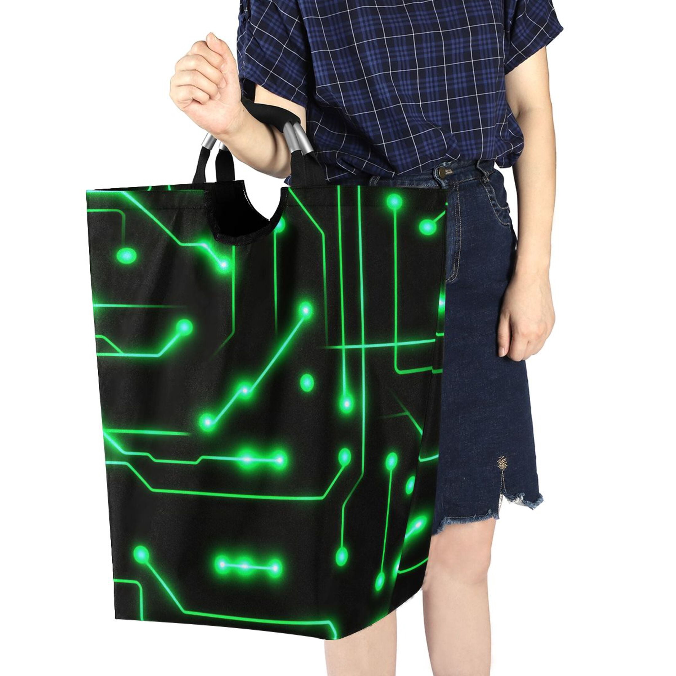 Neon Circuit Design Foldable Laundry Hamper 12.6x11x22.7in with Handles for Bathroom Bedroom Storage