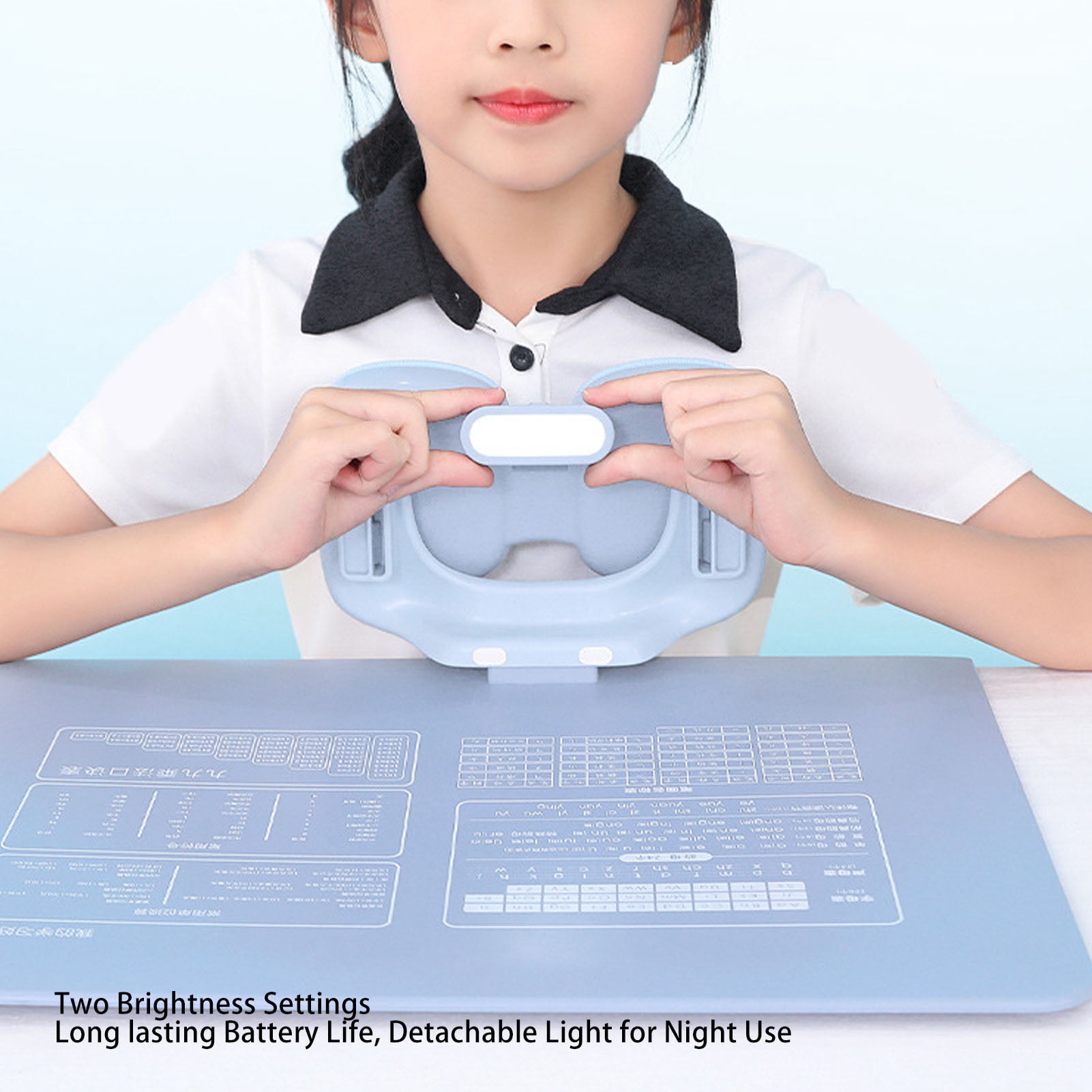BIMZUC Kids Sitting Posture Reminder LED Light, Adjustable Children Writing Posture Corrector, Double Chest Support Vision Protector for Students, 7.87 x 7.48 x 3.54 inches, Sky Blue