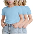 thumbnail image 4 of SGFCWSX Girls T Shirt 3 Pack Ribbed Knit Short Sleeve Crew Neck Cropped Slim Fit Casual Soft Basic Teens Daily Wear Tee Tops Blue Size 16, 4 of 7