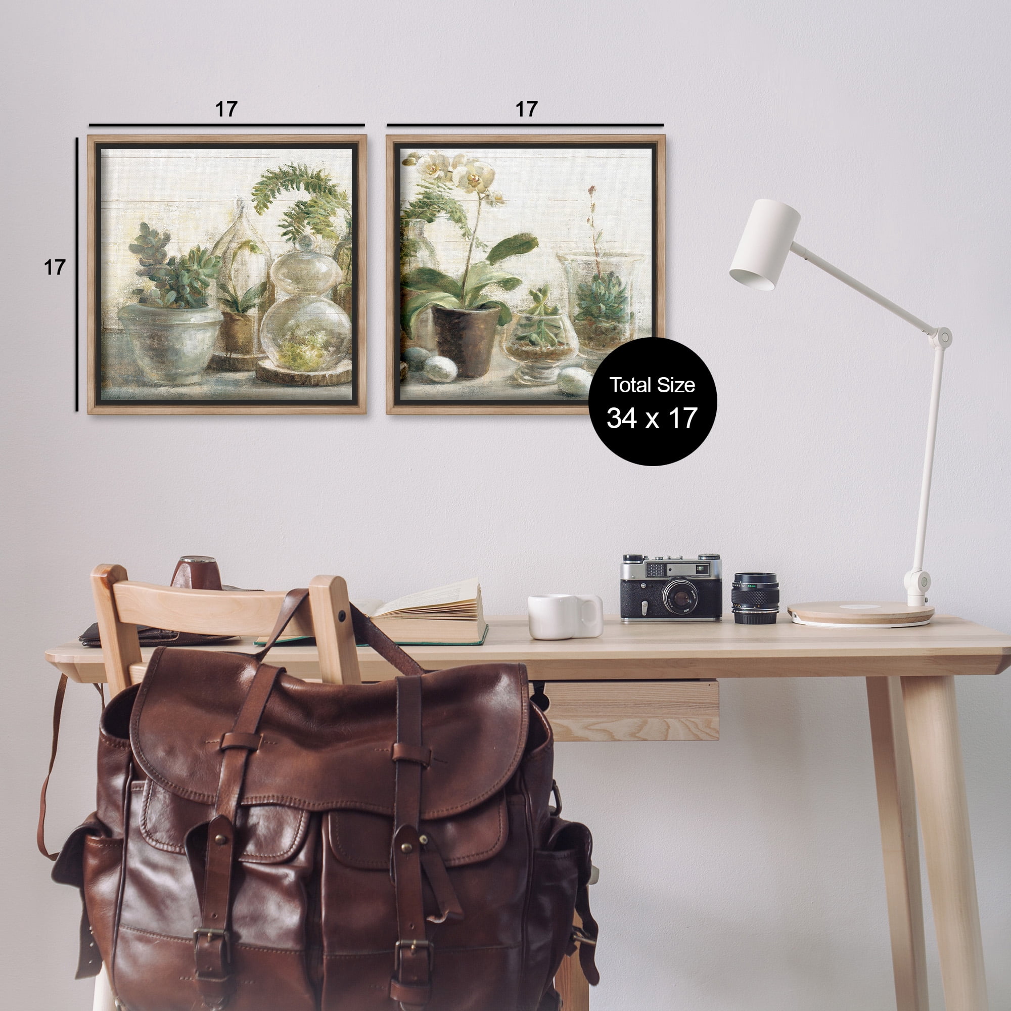 Stupell Industries Succulent House Plants Country Charm Botanical & Floral Painting Brown Floater Framed Canvas Art Print Wall Art, 18 x 18, Set of 2