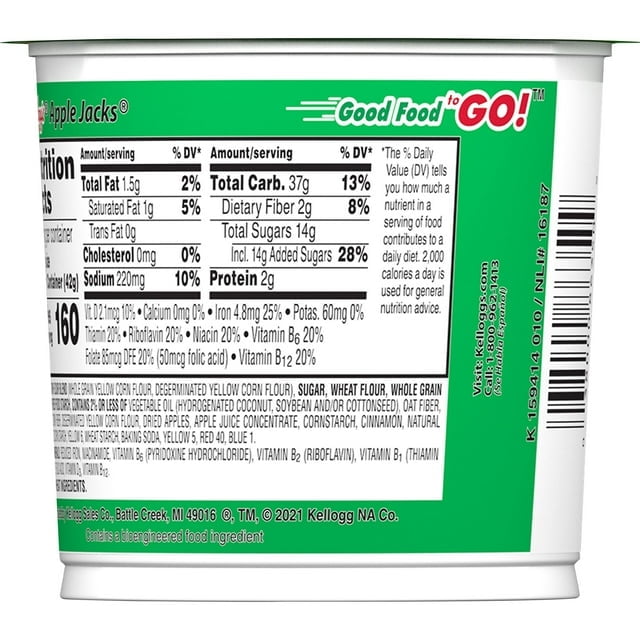 Kellogg's Apple Jacks Breakfast Cereal Cups, Kids Cereal, Family Breakfast, Original, 1.5oz Cup (Pack of 6)