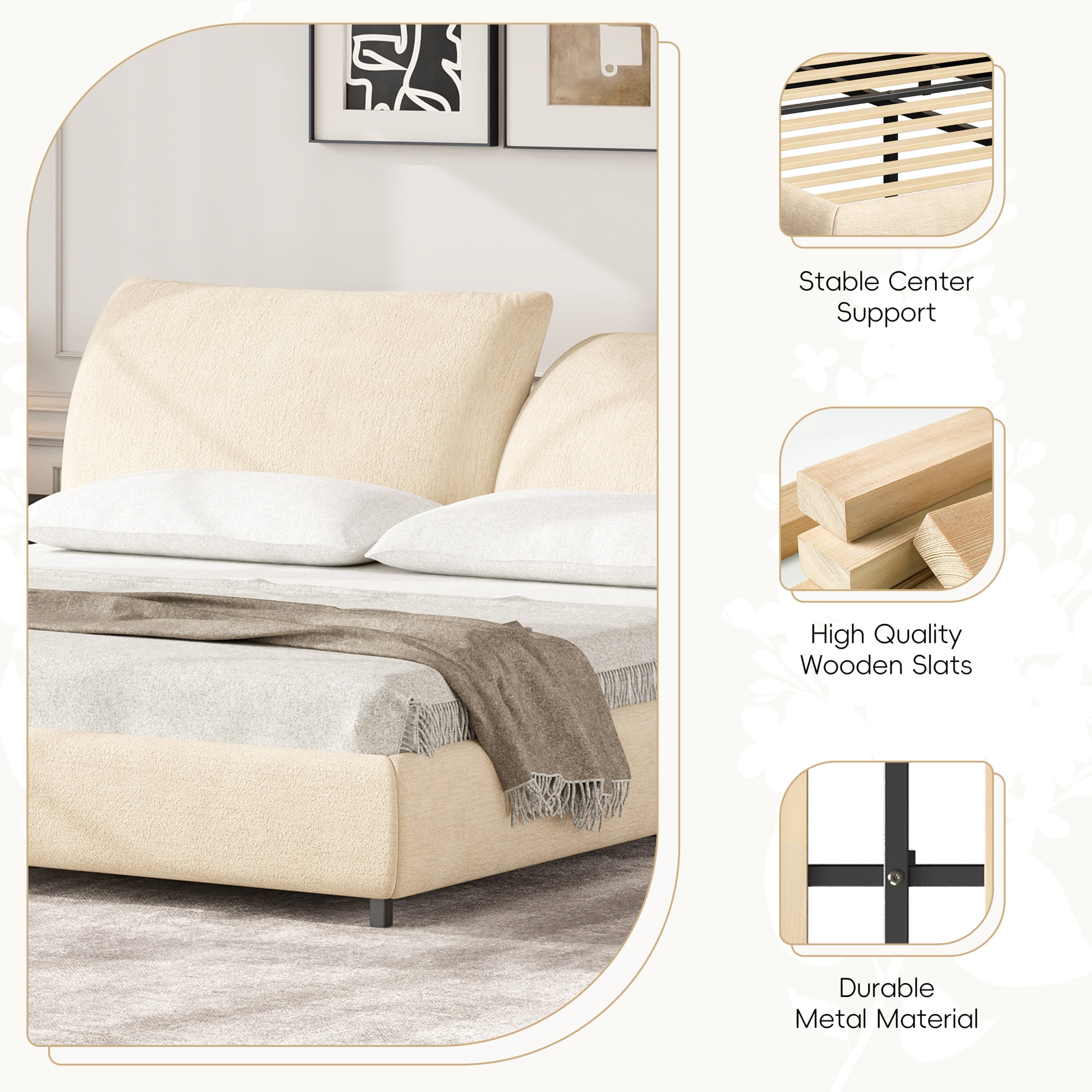 Christopher Knight Home King Upholstered Bed Frame with Adjustable Cushions, Beige