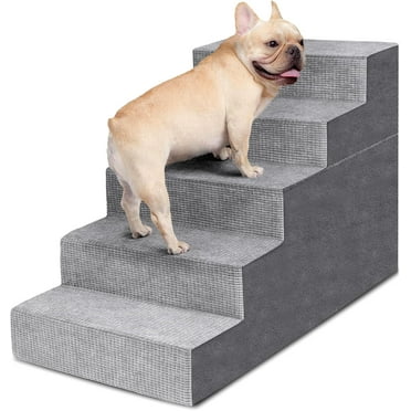 Dog Stairs for Small Dogs,5-Step Dog Steps for High Bed and Couch, High-Density Foam Pet Steps with Supporting Board, Non-Slip Removable Washable Cover, Grey,